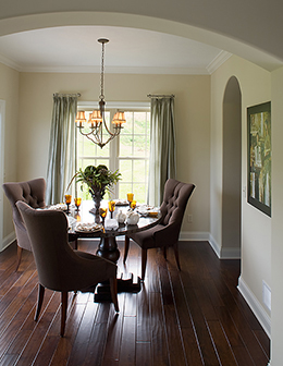 Well lit dining table in kitchen nook